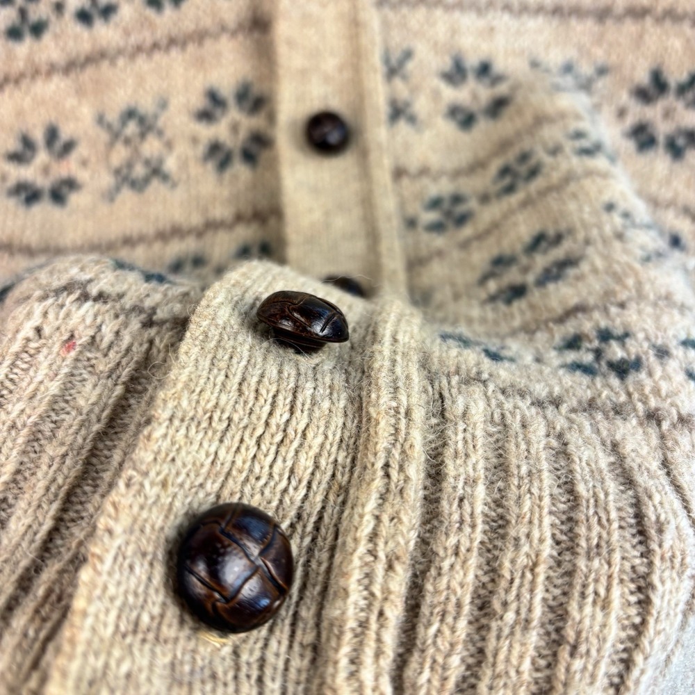 Vintage Wool Sweater Vest XL Beige Fair Isle Buttons Preppy Academia Cabincore - Picture 3 of 8
